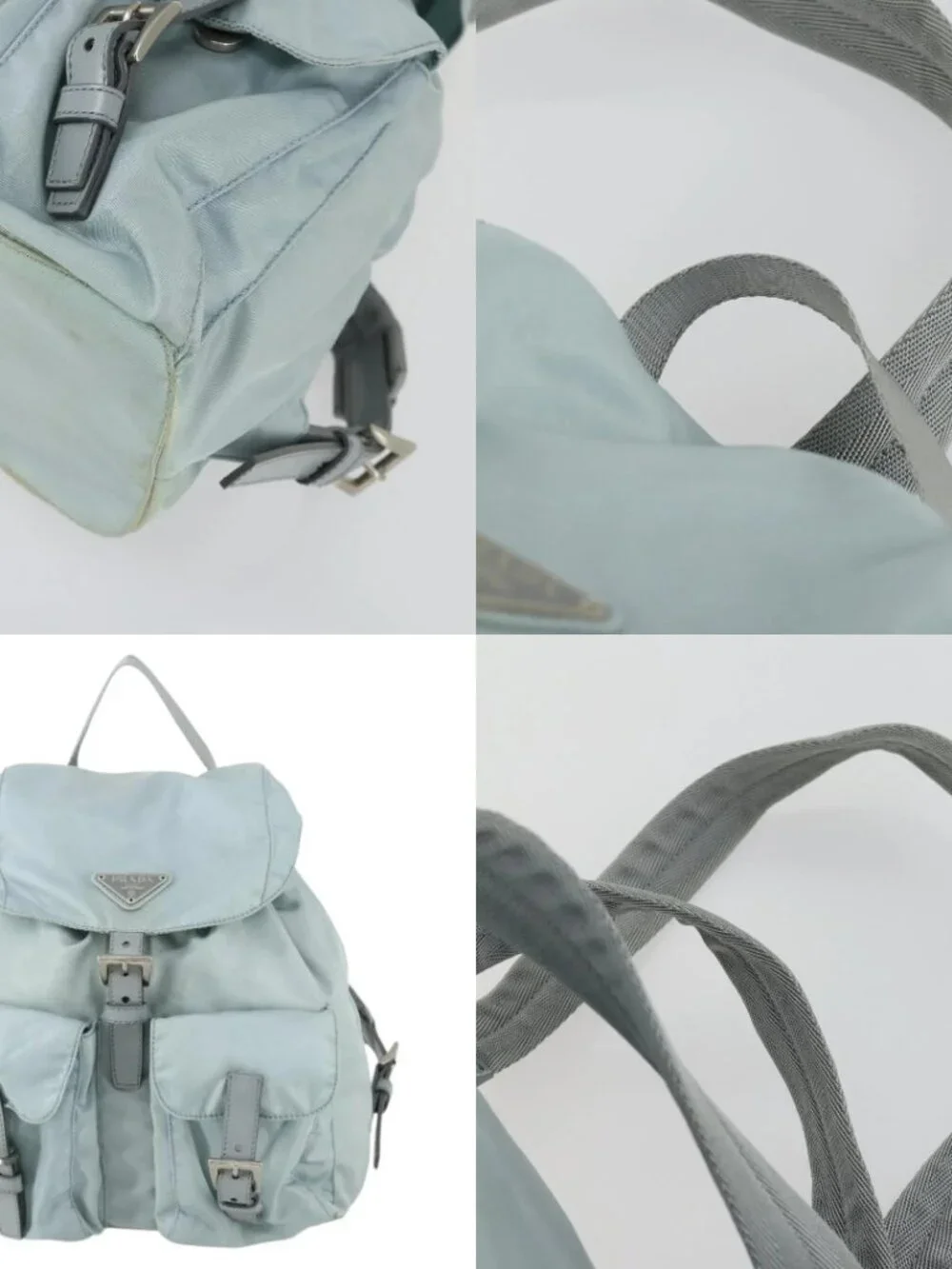 PRADA Backpack Nylon Light Blue Silver Auth BA9058
